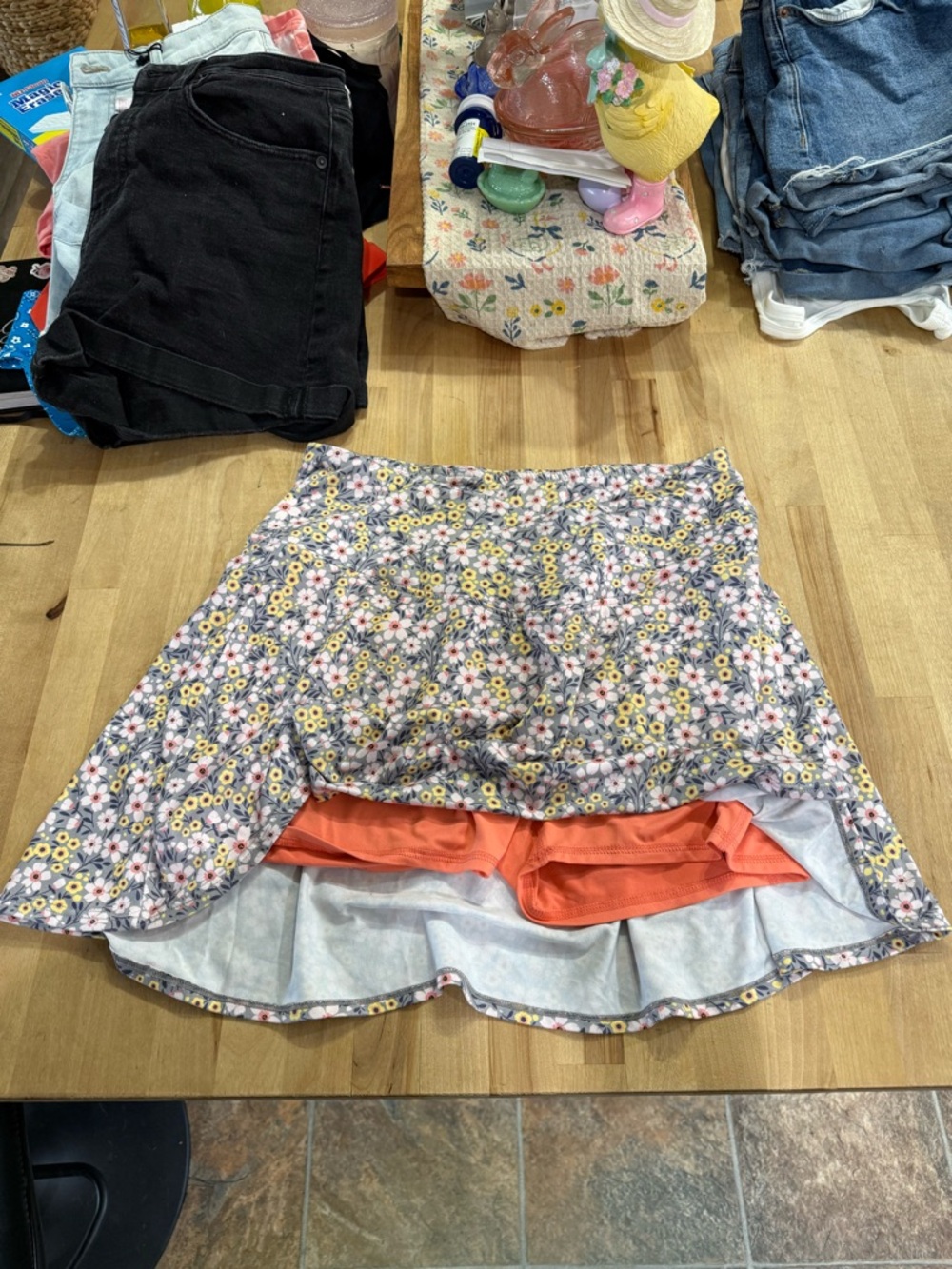 Kyodan Floral Circle Skirt with Orange Built-In Shorts